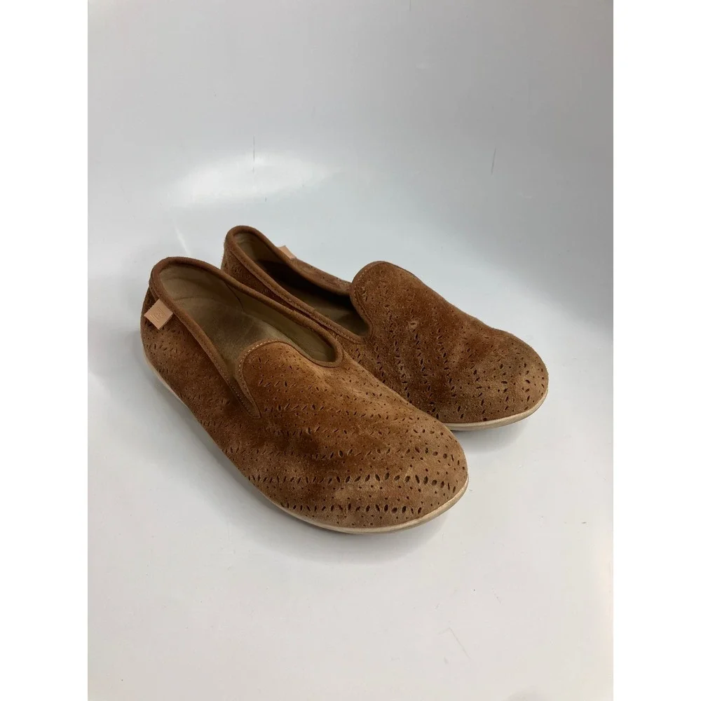 Spenco Siesta Loafers Womens 7.5 Brown Good Suede Laser Cut Perforated Slip On